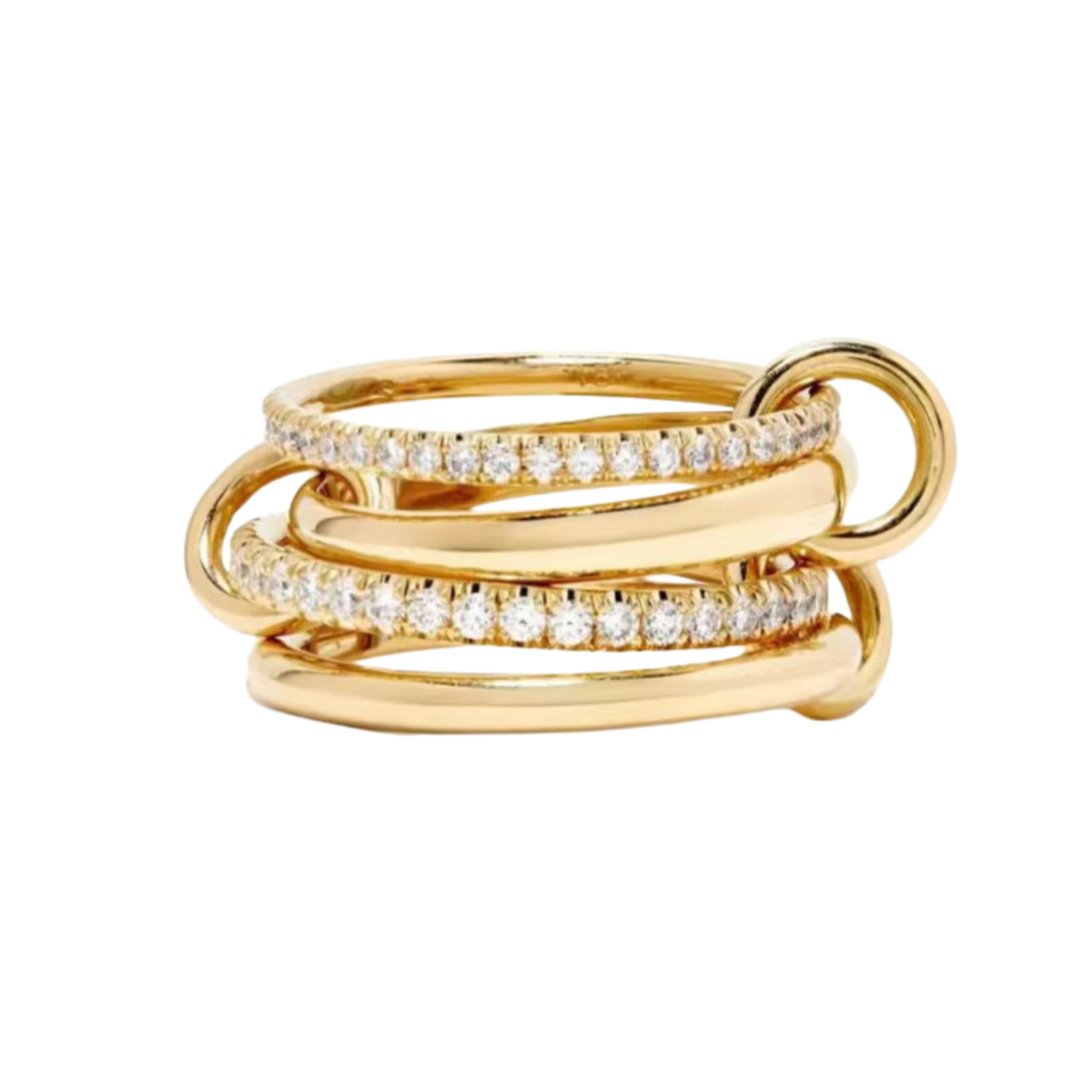Milla ring in 18K gold plated sterling silver with layered bands and pavé cubic zirconia stones, contemporary statement ring.