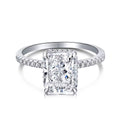 4CT radiant cut Kira ring in sterling silver on white background