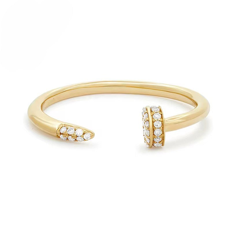 Zaria Ring in 18K gold plated sterling silver, adjustable wrap design with pavé cubic zirconia tips.
