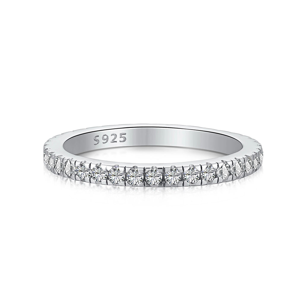 Ariana thin eternity band ring in sterling silver on white background