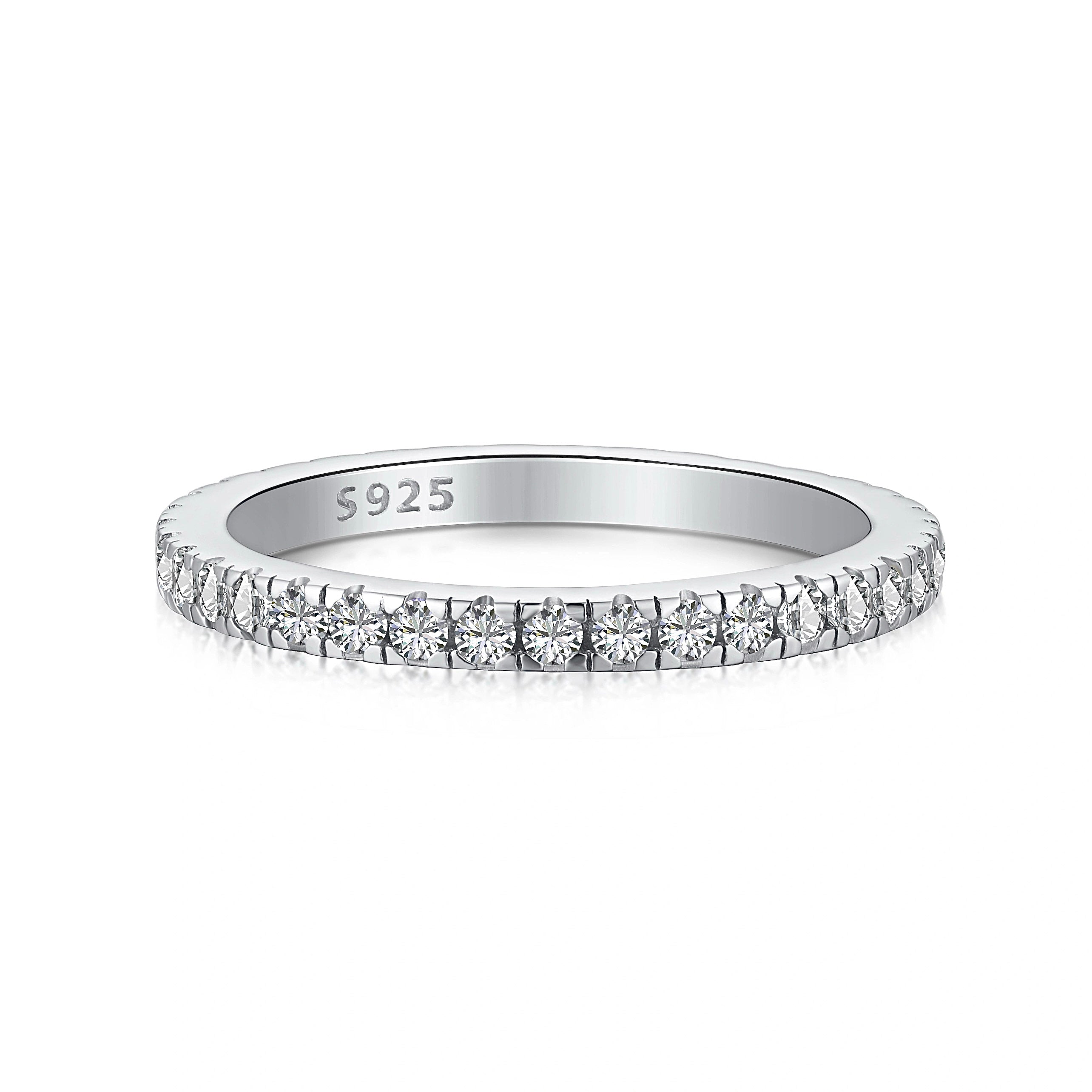 Ariana thin eternity band ring in sterling silver on white background