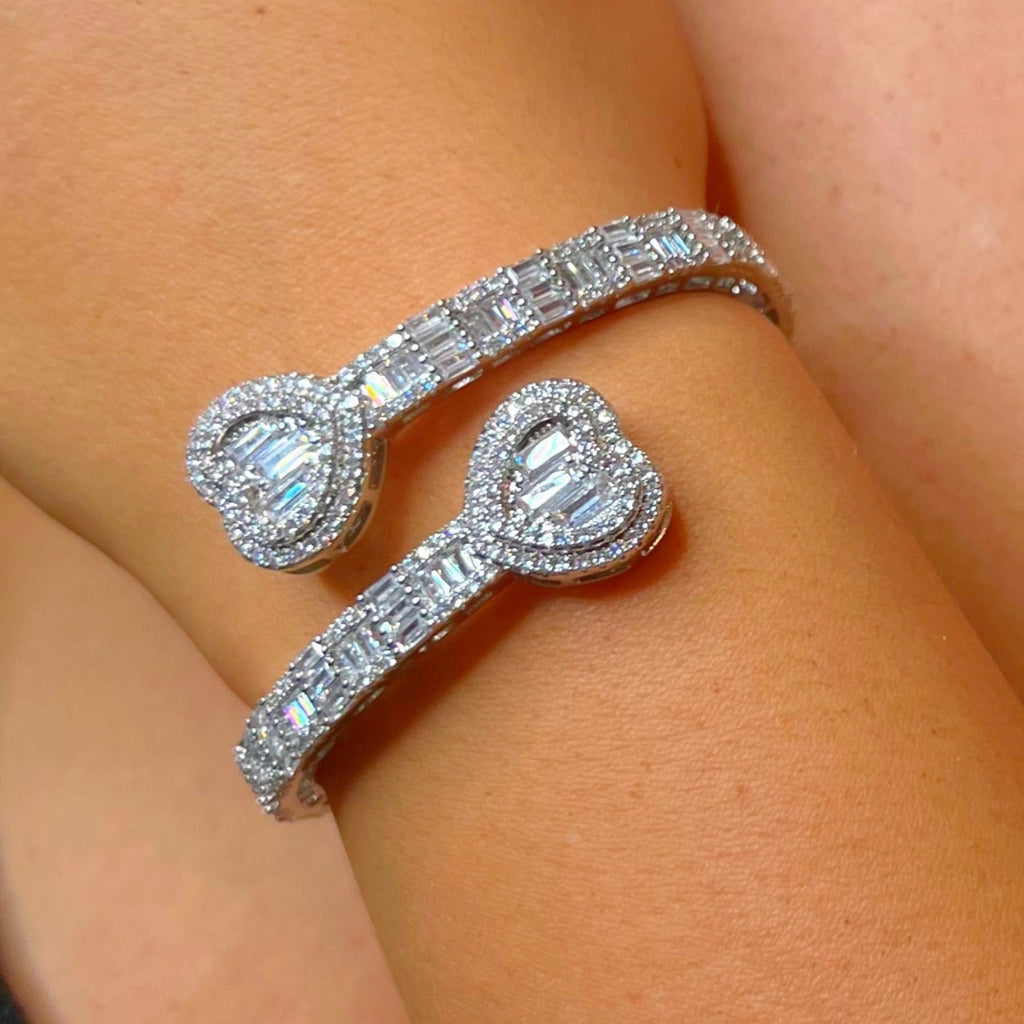 Silver Heart Shaped Baguette Bangle