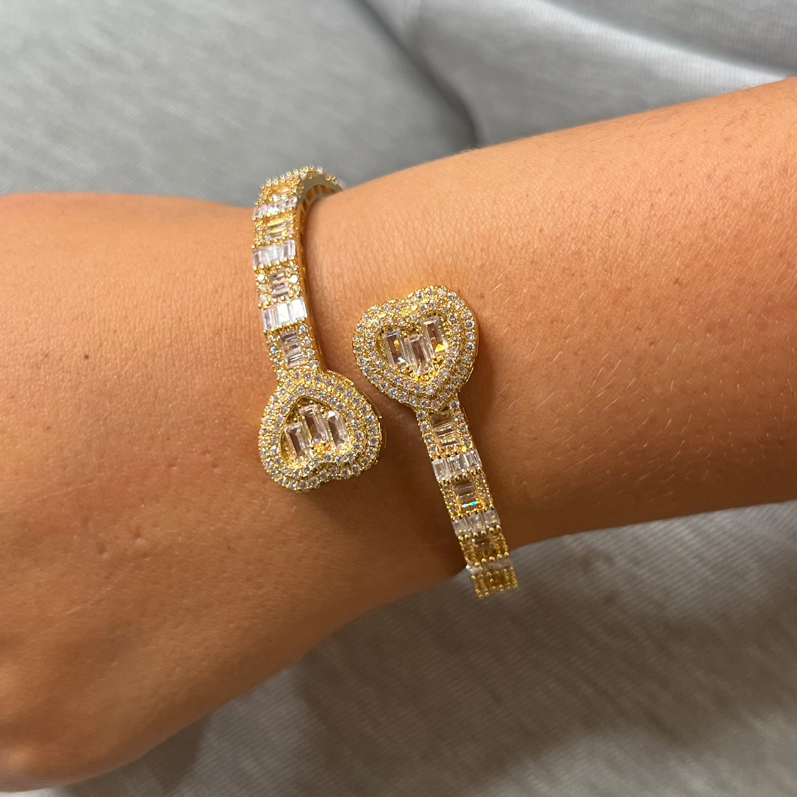 Gold Heart Shape Baguette Bangle 