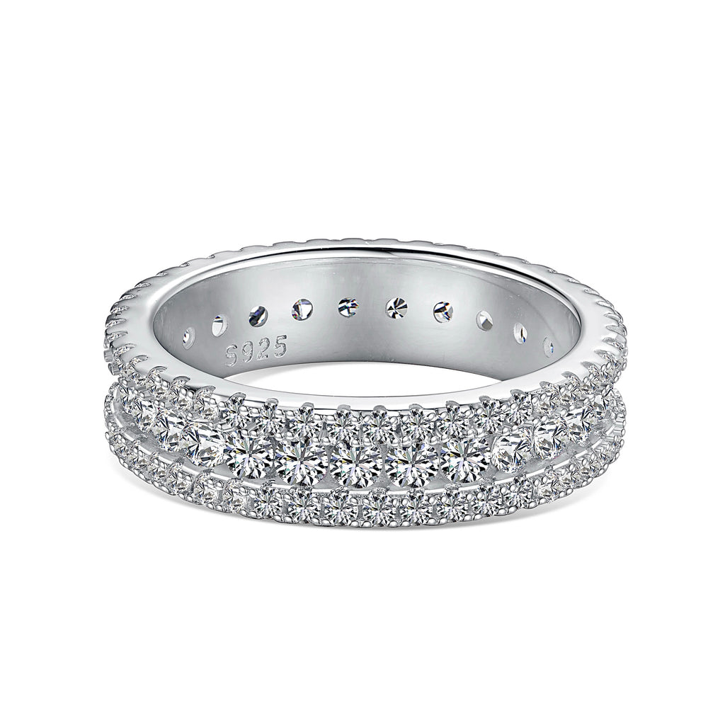Virella double-row eternity band ring in sterling silver on white background