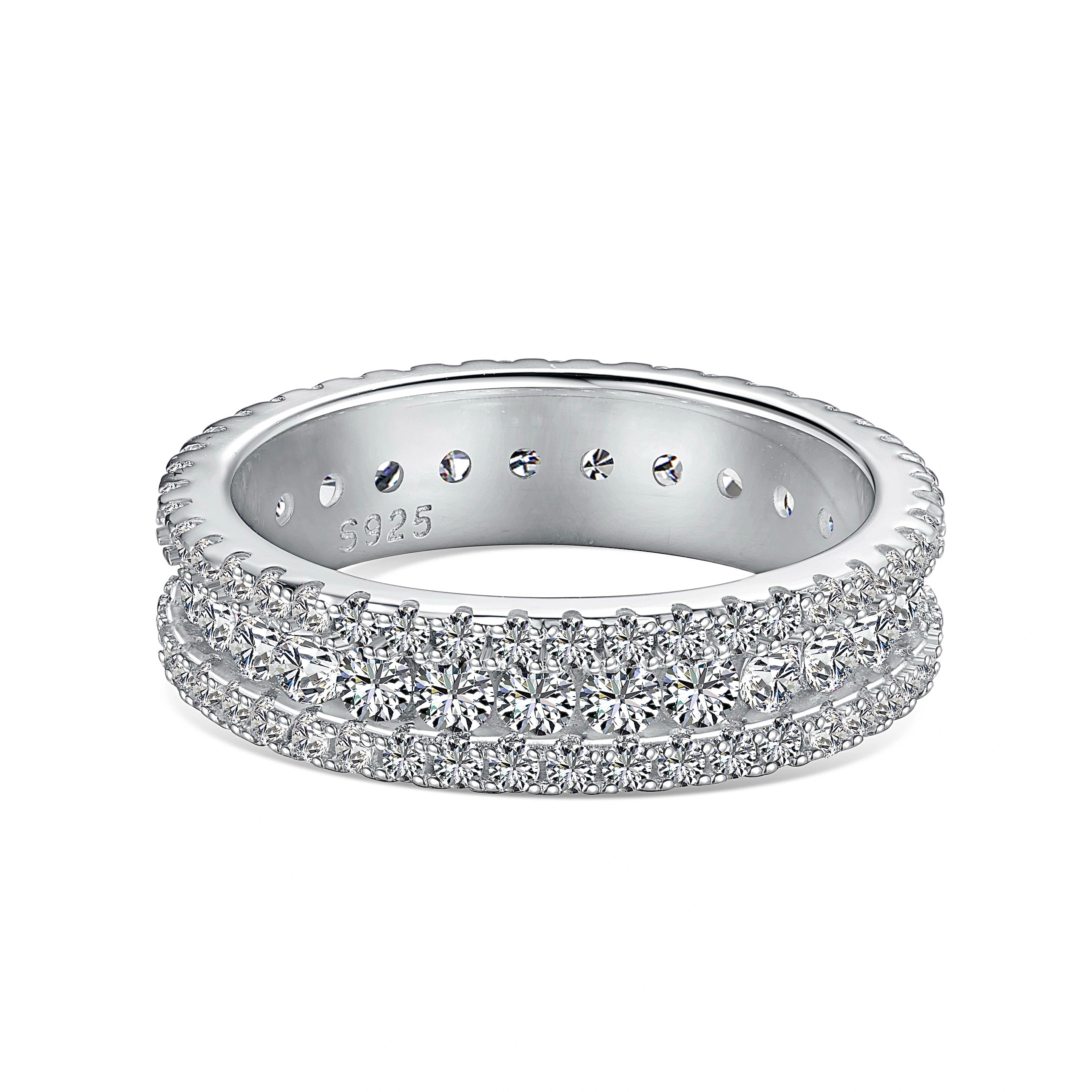 Virella double-row eternity band ring in sterling silver on white background
