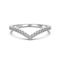 Angelina V-shaped pavé band ring in rhodium-plated sterling silver with cubic zirconia, modern contour stacking ring.