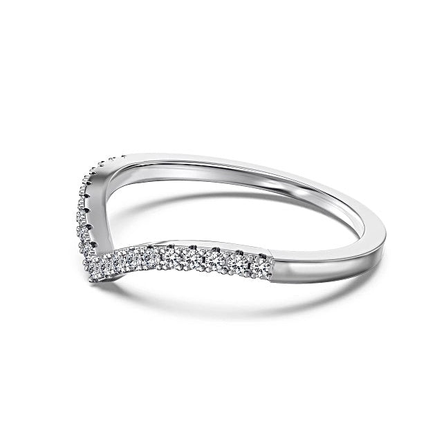 Angelina V-shaped pavé band ring in sterling silver on white background