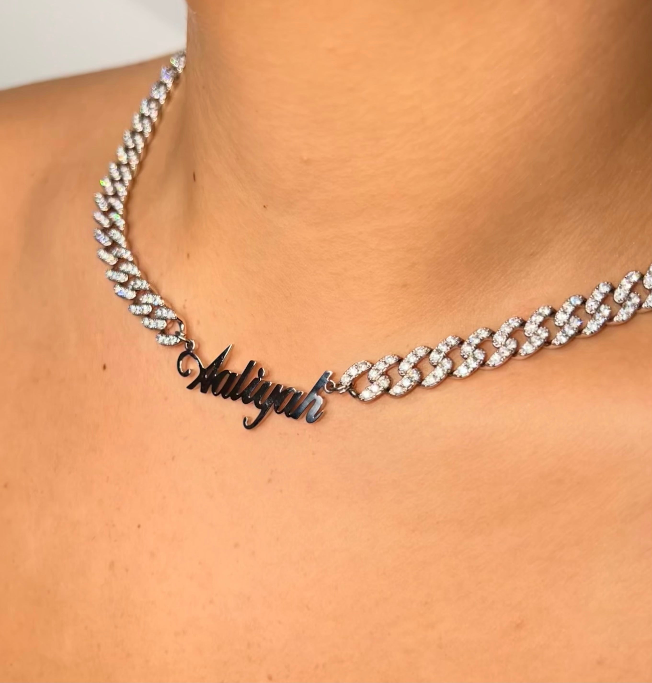 Custom Cuban Name Necklace with Cubic zirconia and stainless steel