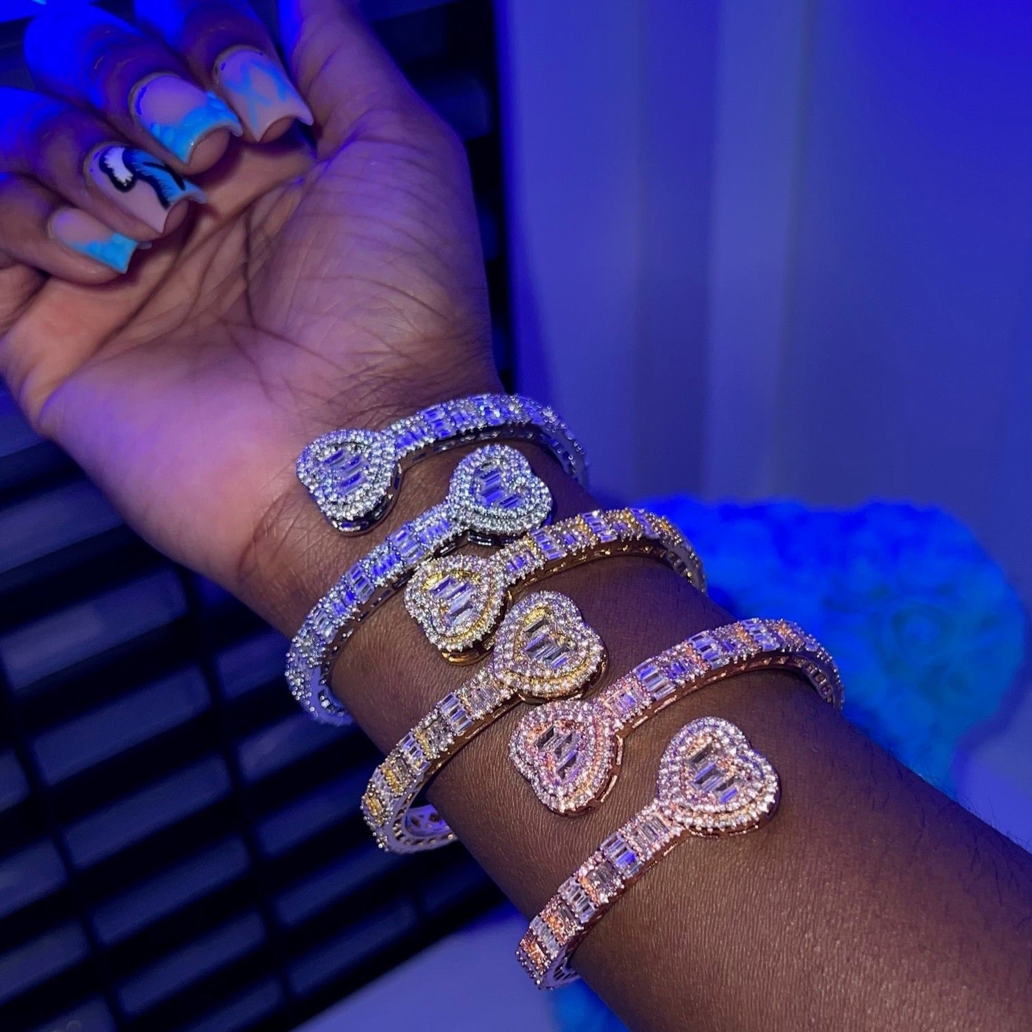 Silver, Gold and Rose Gold Baguette Bangle