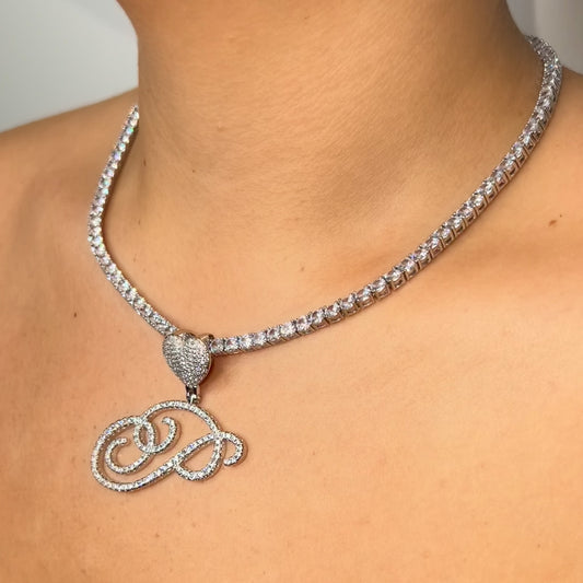 Initial Heart Necklace with Cubic zirconia 